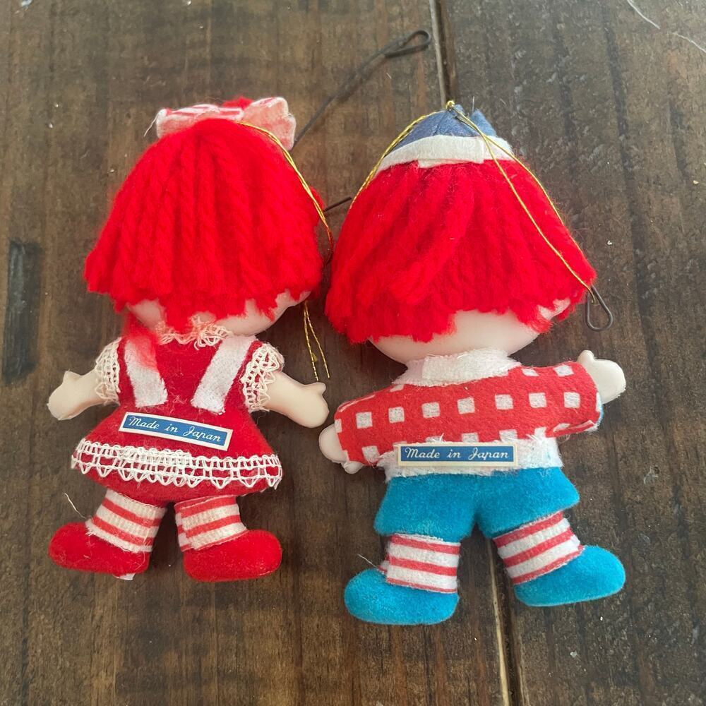 Vintage Raggedy Ann Raggedy Andy Ornaments Japan Christmas Holidays - Picture 2 of 2